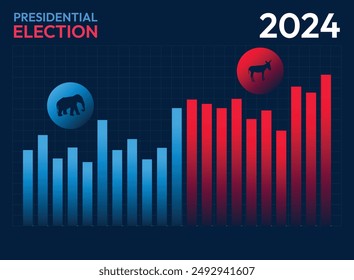 Presidential Election 2024 Gradient Bars Designs Vector. USA Election Results editable shapes