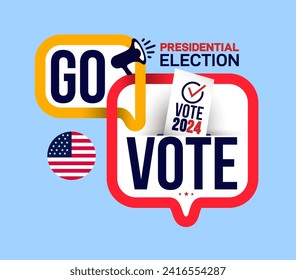 Presidential election 2024 template with USA flag. Election voting poster. President voting. Vote in USA flag banner design. Political election 2024 campaign background design. Vote day, November 5.