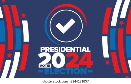 Presidential Election 2024 in United States. Vote day, November 5. US Election campaign. Make your choice! Patriotic american vector illustration. Poster, card, banner and background