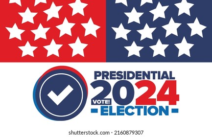 Presidential Election 2024 in United States. Vote day, November 5. US Election campaign. Make your choice!Patriotic american vector illustration. Poster, card, banner and background