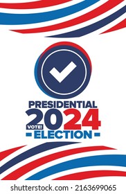 Presidential Election 2024 in United States. Vote day, November 5. US Election campaign. Make your choice!Patriotic american vector illustration. Poster, card, banner and background