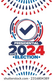 Presidential Election 2024 in United States. Vote day, November 5. US Election campaign. Make your choice!Patriotic american vector illustration. Poster, card, banner and background