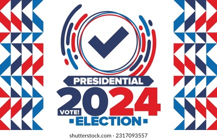 Elecciones presidenciales 2024 en Estados Unidos. Día de votación, 5 de noviembre. Campaña electoral de EEUU. Haz tu elección!Ilustración portadora patriotica americana. Cartel, tarjeta, cartel y fondo