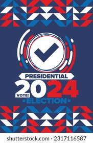 Presidential Election 2024 in United States. Vote day, November 5. US Election campaign. Make your choice!Patriotic american vector illustration. Poster, card, banner and background