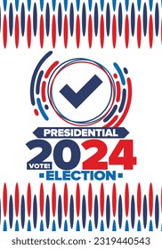 Presidential Election 2024 in United States. Vote day, November 5. US Election campaign. Make your choice!Patriotic american vector illustration. Poster, card, banner and background