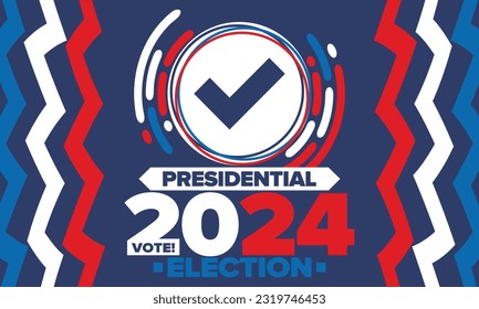 Presidential Election 2024 in United States. Vote day, November 5. US Election campaign. Make your choice!Patriotic american vector illustration. Poster, card, banner and background