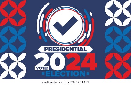 Presidential Election 2024 in United States. Vote day, November 5. US Election campaign. Make your choice!Patriotic american vector illustration. Poster, card, banner and background