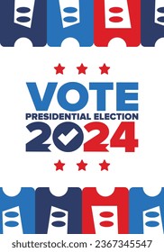 Presidential Election 2024 in United States. Vote day, November 5. US Election. Patriotic american element. Poster, card, banner and background. Vector illustration
