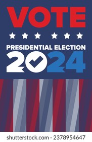 Presidential Election 2024 in United States. Vote day, November 5. US Election. Patriotic american element. Poster, card, banner and background. Vector illustration