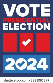 Presidential Election 2024 in United States. Vote day, November 5. US Election. Patriotic american element. Poster, card, banner and background. Vector illustration