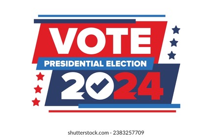 Elecciones presidenciales 2024 en Estados Unidos. Día de votación, 5 de noviembre. Elecciones de EEUU. Elemento patriótico americano. Cartel, tarjeta, cartel y fondo. Ilustración del vector