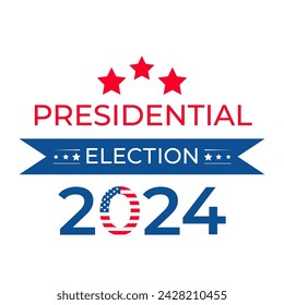 Presidential election 2024 United States of America. USA Patriotic typography poster with white red blue stars and stripes. Vector template for banner, sticker, flyer, etc