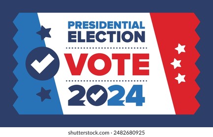 Presidential Election 2024 in United States. Vote day, November 5. US Election. Patriotic american element. Poster, card, banner and background. Vector illustration