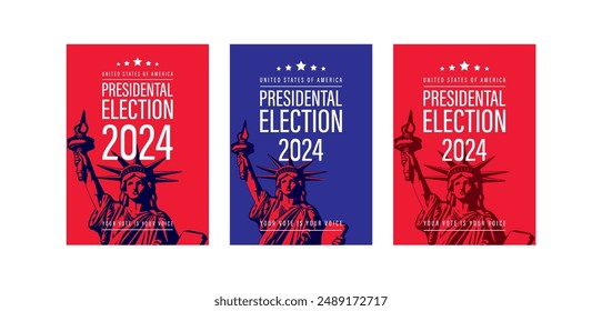 Elecciones presidenciales 2024 en Estados Unidos. Día de la votación, 5 de noviembre. Campaña electoral estadounidense. Haz tu elección Ilustración patriótica americana. Póster, tarjeta, Anuncio y fondo 