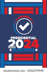 Presidential Election 2024 in United States. Vote day, November 5. US Election campaign. Make your choice!Patriotic american vector illustration. Poster, card, banner and background