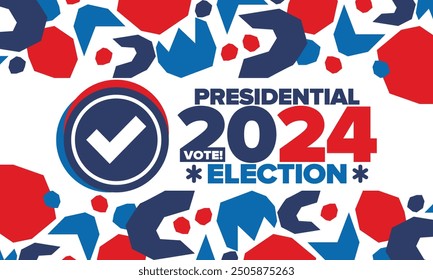 Presidential Election 2024 in United States. Vote day, November 5. US Election campaign. Make your choice!Patriotic american vector illustration. Poster, card, banner and background