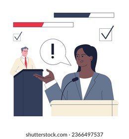 Presidential election. American election debate between democrats' and republicans' party candidates. USA political and voting system. Democratic procedure, electoral process. Flat vector illustration