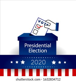 Presidential Election banner Background Illustration, Flat design, vector illustration. Vote icon. Hand putting paper in the voting box.