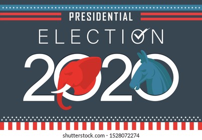 Presidential Election Banner Background for year 2020. American Election campaign between democrats and republicans. Electoral symbols of both political parties.