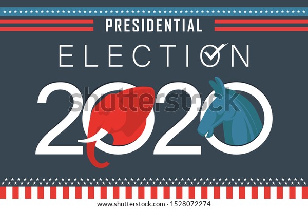 Presidential Election Banner\
Background for year 2020. American Election campaign between\
democrats and republicans. Electoral symbols of both political\
parties.