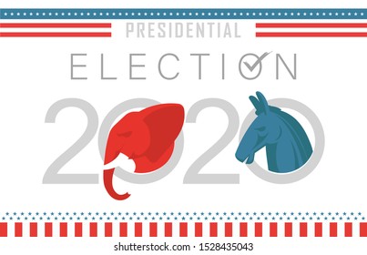 Presidential Election Banner with white Background for year 2020. American Election campaign between democrats and republicans. Electoral symbols of both political parties.