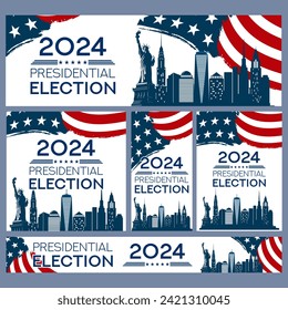 Presidential Election Campaign banner. November 5 is the Vote Day of the US Election 2024. Set of Banners with different web sizes.