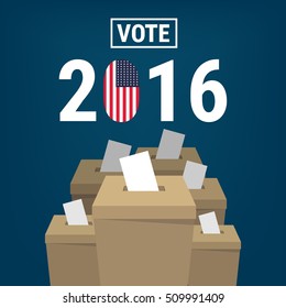 Presidential Election Day 2016 Vote Box. American Flag's Symbolic Elements - Red Stripes and White Stars. Blue Background.