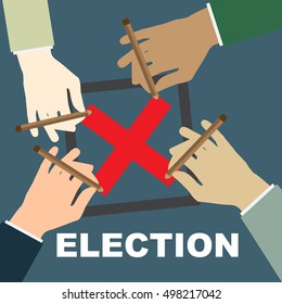 presidential election day concept vector illustration. Hand voting paper. Voting concept in flat style.