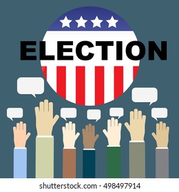 presidential election day concept vector illustration. Hand voting paper with american flag on background. Voting concept in flat style.