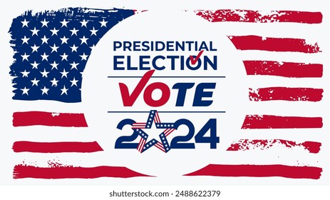 Presidential election day. Vote 2024 in USA, banner design. Election voting poster. Presidential election 2024 background design template vector with USA flag. Vote in USA flag banner design vector.