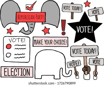 Presidential election. Symbols of political parties in America. USA elections. Democrats and Republicans. Presidential election vote concept.