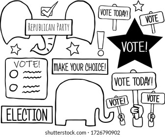 Presidential election. Symbols of political parties in America. USA elections. Democrats and Republicans. Presidential election vote concept.