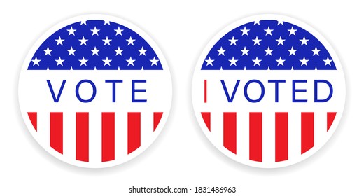 Presidential Election In USA 2020. Vote Sticker In Circle. American Round Flag Banner. I Voted Badge. Election In US In November. American Stars. Election Day. Vector EPS 10