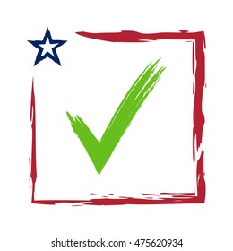 Presidential election USA sign with swoosh. Green, blue and red design on white background for voting campaign. Vote patriotic mark. Symbol of political, patriotism. Vector illustration