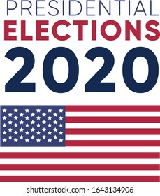 Presidential Elections 2020 inscription with American flag. Isolated vector illustration on white background.
