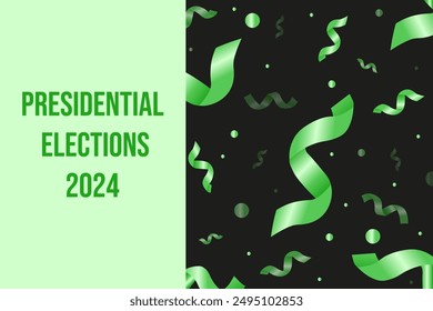 Presidential elections 2024 banner design. Brat color style Confetti pattern with copy space. Frame template. 3D vector illustration can used web banner poster flyer. EPS 10