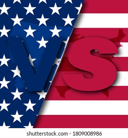 Presidential elections in America. Voting in US elections. Confrontation, struggle between parties and presidential candidates. Banner with American flag background and American borders. Vector