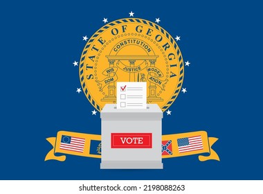 Presidential Elections In Georgia State. State Flag And Ballot Box Voting Set.