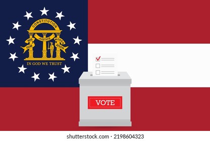 Presidential Elections In Georgia State. State Flag And Ballot Box Voting Set.