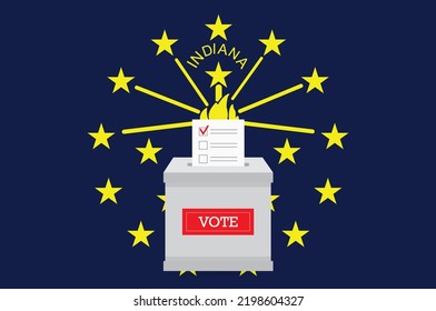 Presidential elections in Indiana state. State flag and ballot box voting set.