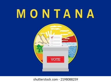 Presidential elections in Montana state. State flag and ballot box voting set.