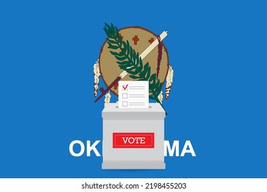 Presidential elections in Oklahoma state. State flag and ballot box voting set.