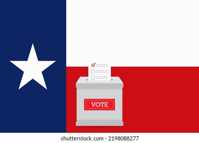 Präsidentschaftswahlen in Texas. Länderflagge und Wahlurnen.