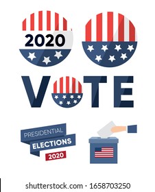 Presidential elections in USA set. American flag. Flat vector illutsration. 