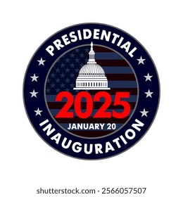 Presidential Inauguration 2025 round emblem with Us Capitol. Inauguration Day USA, January 20. Infographic vector sign