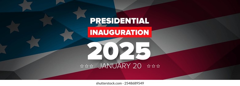 Inauguración presidencial 2025 USA 20 enero Plantilla de diseño de Anuncio. Diseño del cartel de la toma de posesión presidencial de Estados Unidos 2025 con bandera de Estados Unidos