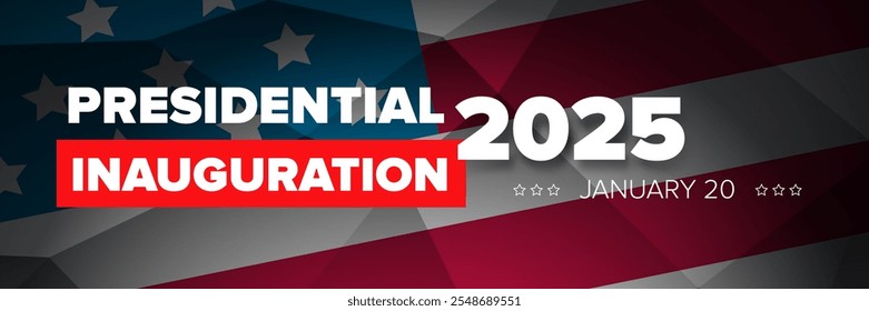 Inauguración presidencial 2025 USA 20 enero Plantilla de diseño de Anuncio. Diseño del cartel de la toma de posesión presidencial de Estados Unidos 2025 con bandera de Estados Unidos