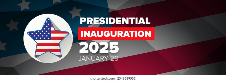 Inauguración presidencial 2025 USA 20 enero Plantilla de diseño de Anuncio. Diseño del cartel de la toma de posesión presidencial de Estados Unidos 2025 con bandera de Estados Unidos