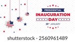 Presidential Inauguration Day Web Banner. Inauguration day January 20 with USA Flag. Day of Patriotic Presidential Inauguration United States of America with Stars and Red Stripes Background