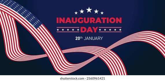 Presidential Inauguration Day Web Banner. Inauguration day January 20 with USA Flag. Day of Patriotic Presidential Inauguration United States of America with Stars and Red Stripes Background